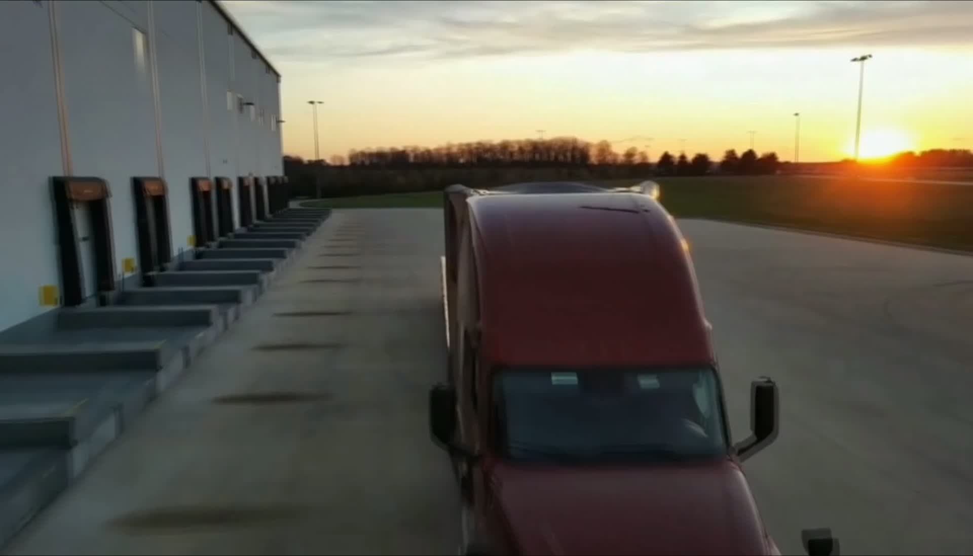 Aerial view of a DENEMO One truck captured by drone